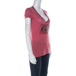 Pre Owned Emporio Armani Berry Pink Logo Print Jersey T-Shirt S