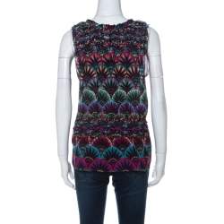 Pre Owned Emporio Armani Multicolor Floral Print Silk Elasticized Ruffle Detail Sleeveless Top S