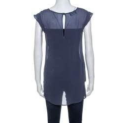 Pre Owned Emporio Armani Sage Blue Silk Cap Sleeve Sheer Top S