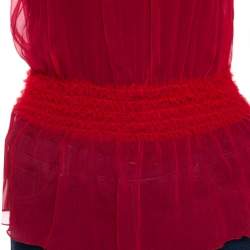 Pre Owned Emporio Armani Red Chiffon Elasticized Ruffle Sheer Sleeveless Top S