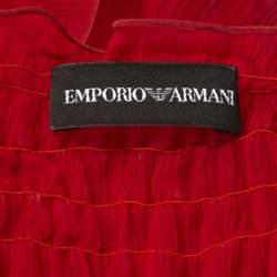 Pre Owned Emporio Armani Red Chiffon Elasticized Ruffle Sheer Sleeveless Top S
