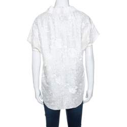 Pre Owned Emporio Armani Ivory Silk Floral Embroidered Top L