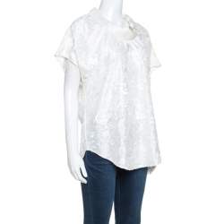 Pre Owned Emporio Armani Ivory Silk Floral Embroidered Top L