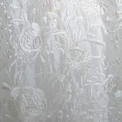 Pre Owned Emporio Armani Ivory Silk Floral Embroidered Top L