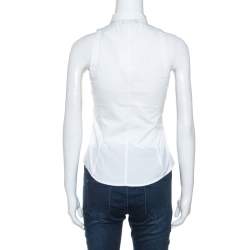 Pre Owned Emporio Armani White Cotton Blend Sleevless Button Front Top S