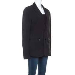 Pre Owned Emporio Armani Black Stretch Nylon Blazer L