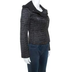 Pre Owned Emporio Armani Black Wrinkled Zip Front Jacket S