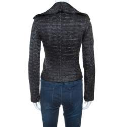 Pre Owned Emporio Armani Black Wrinkled Zip Front Jacket S