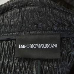 Pre Owned Emporio Armani Black Wrinkled Zip Front Jacket S