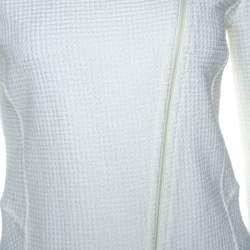 Pre Owned Emporio Armani White Waffle Knit Asymmetric Zip Front Blazer M