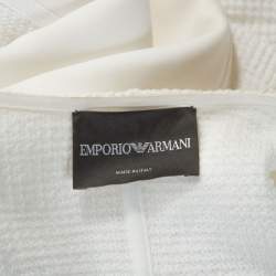 Pre Owned Emporio Armani White Waffle Knit Asymmetric Zip Front Blazer M