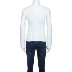 Pre Owned Emporio Armani White Waffle Knit Asymmetric Zip Front Blazer M