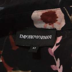 Pre Owned Emporio Armani Black Floral Print Sheer Cotton and Silk Button Front Shirt M
