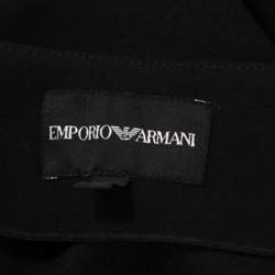 Pre Owned Emporio Armani Black Stretch Knit Ruched Detail Zip Front Jacket M