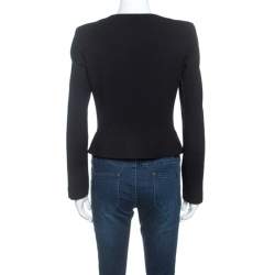 Pre Owned Emporio Armani Black Stretch Knit Ruched Detail Zip Front Jacket M