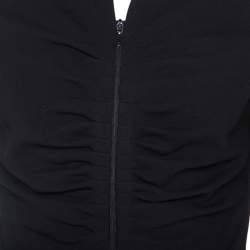 Pre Owned Emporio Armani Black Stretch Knit Ruched Detail Zip Front Jacket M