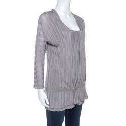 Pre Owned Emporio Armani Grey Crochet Knit Top and Cardigan Set L