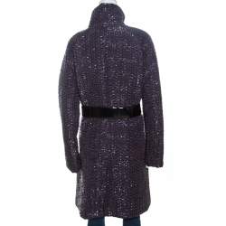 Pre Owned Emporio Armani Metallic Purple Textured Belted Coat M 