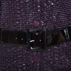 Pre Owned Emporio Armani Metallic Purple Textured Belted Coat M 