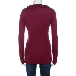 Pre Owned Emporio Armani Burgundy Cashmere Blend Ruffled Collar Cardigan M 
