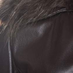 Pre Owned Emporio Armani Brown Leather Fur Collared Vintage Jacket M