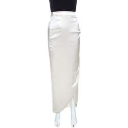 Pre Owned Emporio Armani Cream Stretch Silk Satin Tulip Skirt L