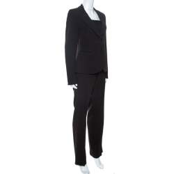 Pre Owned Emporio Armani Black Stripe Pattern Wool Blend Trouser Suit M