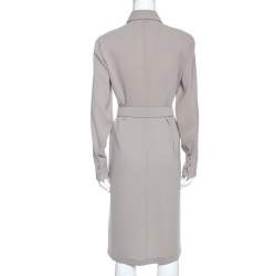 Pre Owned فستان أمبوريو أرماني تفاصيل حزام أبليك زهور كريب رمادي S