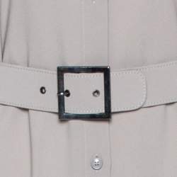 Pre Owned فستان أمبوريو أرماني تفاصيل حزام أبليك زهور كريب رمادي S