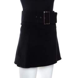 Pre Owned Emporio Armani Black Wool Belted Mini Skirt L