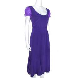 Pre Owned Emporio Armani Purple Silk Open Back Detail Puff Sleeve Dress M