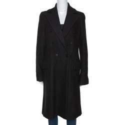 Pre Owned Emporio Armani Black Wool Double Breasted Coat M