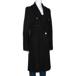 Pre Owned Emporio Armani Black Wool Double Breasted Coat M