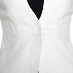 Pre Owned Emporio Armani Cream Leather Single Button Blazer S