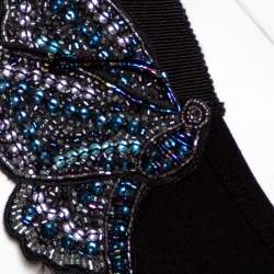 Pre Owned Emporio Armani Black Jersey Beaded Butterfly Applique Top M