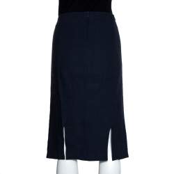 Pre Owned Emporio Armani Navy Blue Linen Fitted Skirt L