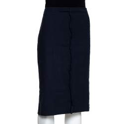 Pre Owned Emporio Armani Navy Blue Linen Fitted Skirt L
