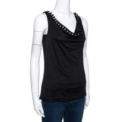 Pre Owned Emporio Armani Black Silk Bead Embellished Sleeveless Top S
