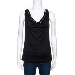 Pre Owned Emporio Armani Black Silk Bead Embellished Sleeveless Top S