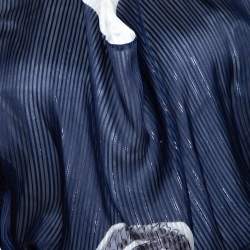 Pre Owned فستان أمبوريو أرماني حرير مطبوع أزرق كحلي بحزام قصير مقاس متوسط (ميديوم)