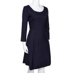 Pre Owned Emporio Armani Navy Blue Stretch Crepe A Line Dress M