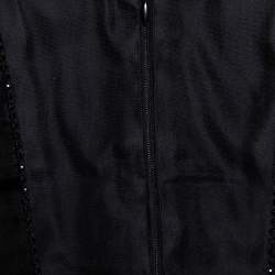 Pre Owned Emporio Armani Black Embellished Silk Blend Zip Front Top S
