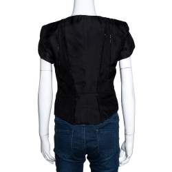 Pre Owned Emporio Armani Black Embellished Silk Blend Zip Front Top S