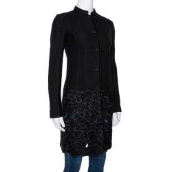 Emporio Armani Black Wool Cutout Detail Mid Length Coat S