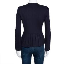 Pre Owned Emporio Armani Navy Blue Cotton Knit Peplum Jacket S
