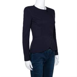 Pre Owned Emporio Armani Navy Blue Cotton Knit Peplum Jacket S
