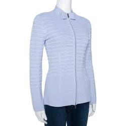 Pre Owned Emporio Armani Lilac Rib Knit Bow Detail Zip Front Cardigan S