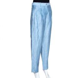 Pre Owned Emporio Armani Light Blue Linen High Waist Pants S