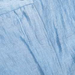 Pre Owned Emporio Armani Light Blue Linen High Waist Pants S