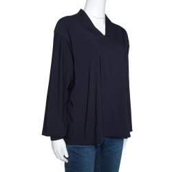 Pre Owned Emporio Armani Navy Blue Crepe Long Sleeve Blouse M